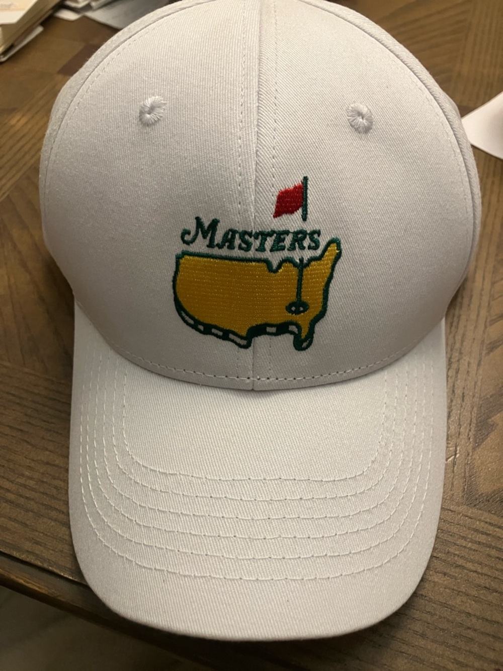 Masters White Cotton SnapBack Cap with Green Embroidered Logo